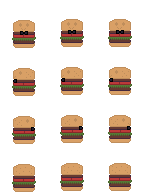 a spritesheet of a hamburger. the colors are very bland and dull.