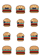 a spritesheet of a hamburger that looks cleaner + more saturated in color.